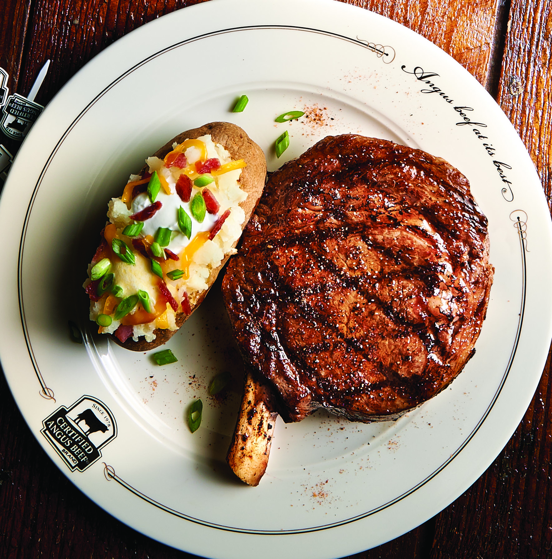 ribeye with baked potato at casual steakhouse inside Golden Nugget