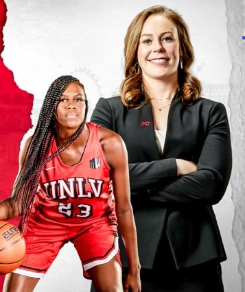 UNLV Lady Rebels Basketball Coach La Rocque and basketball player Desi-Rae Young 