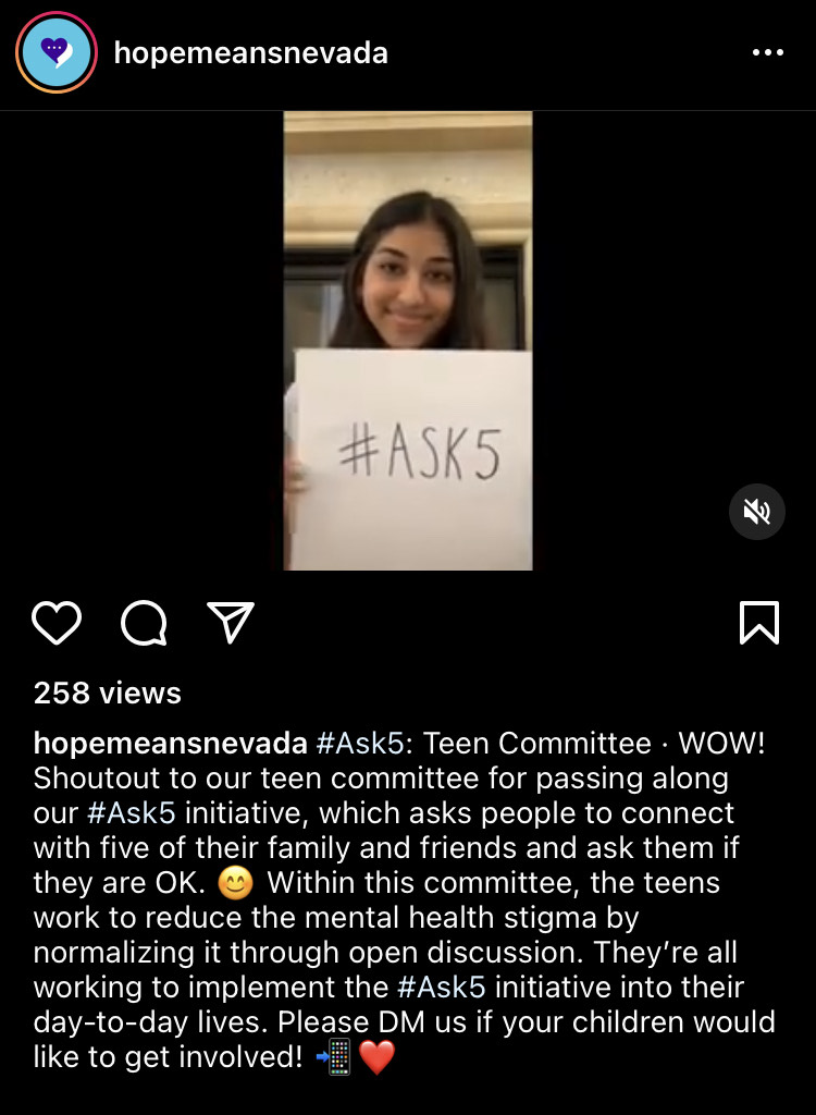 #ask5 initiative by Hope Means Nevada on Instagram