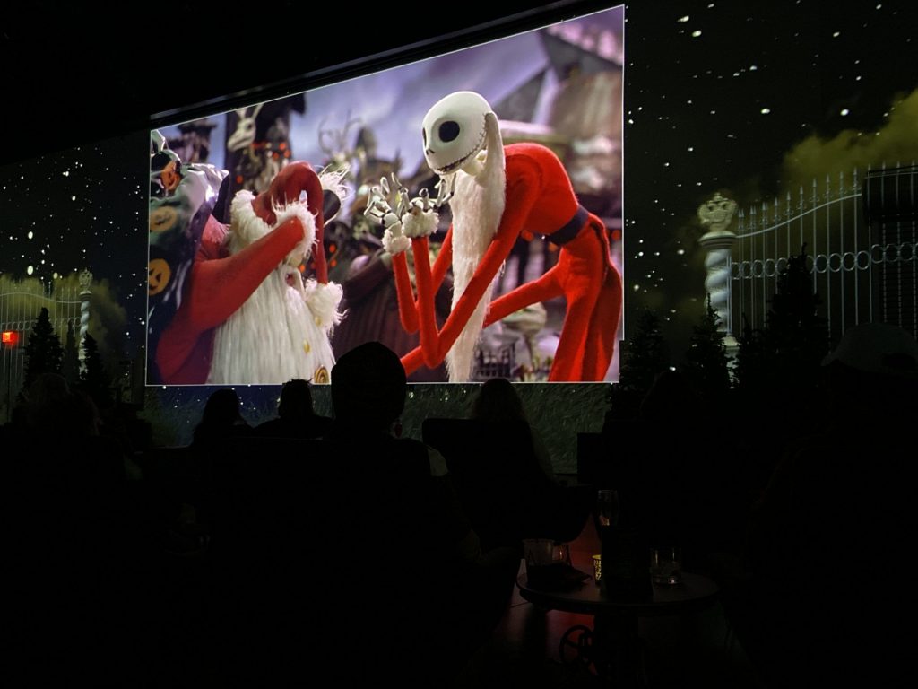 Jack Skellington and Santy Claws on big screen at Area15