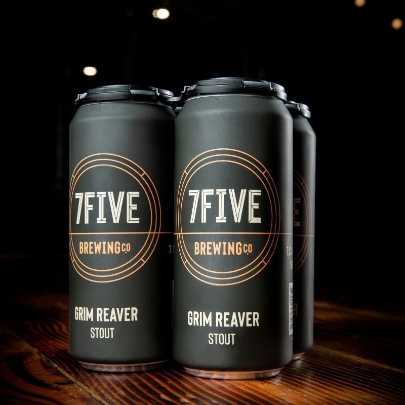 7Five Brewing Co - Grim Reaver Stout shown in a 4 pack