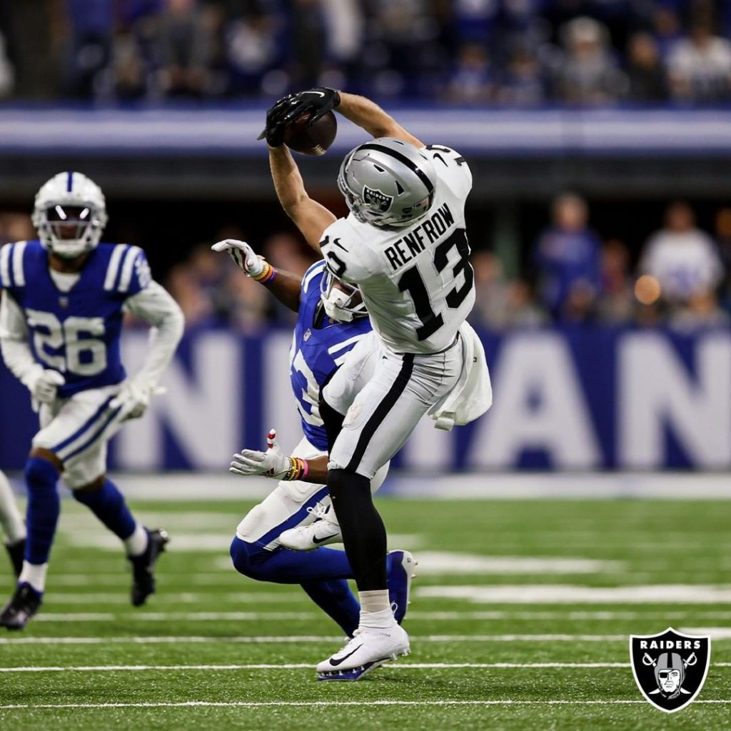 Las Vegas Raiders Hunter Renfrow playing against Indianapolis Colts; image from Instagram