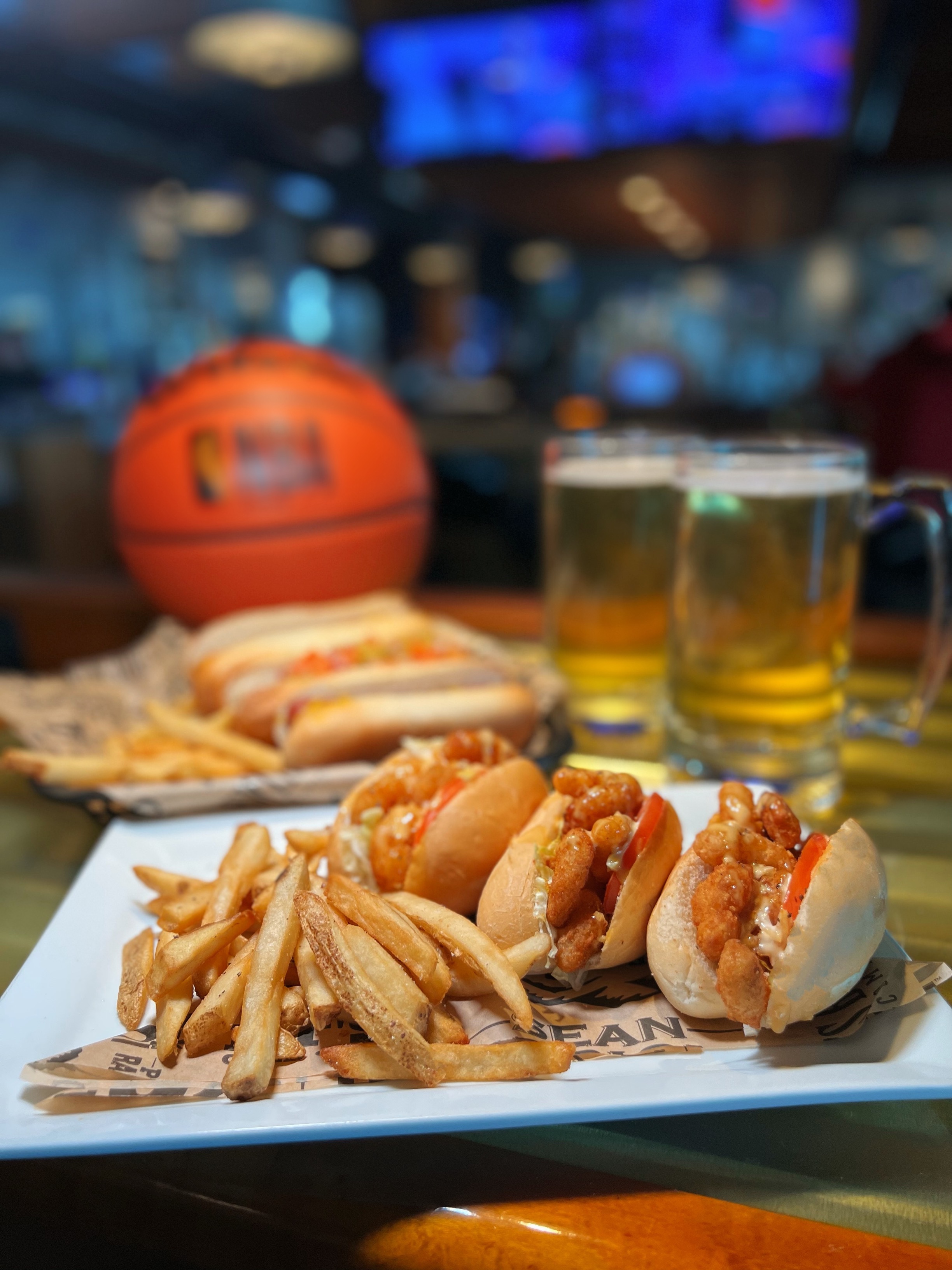 March Madness special at PT's Tavern - Cajun shrimp po-boy with fries