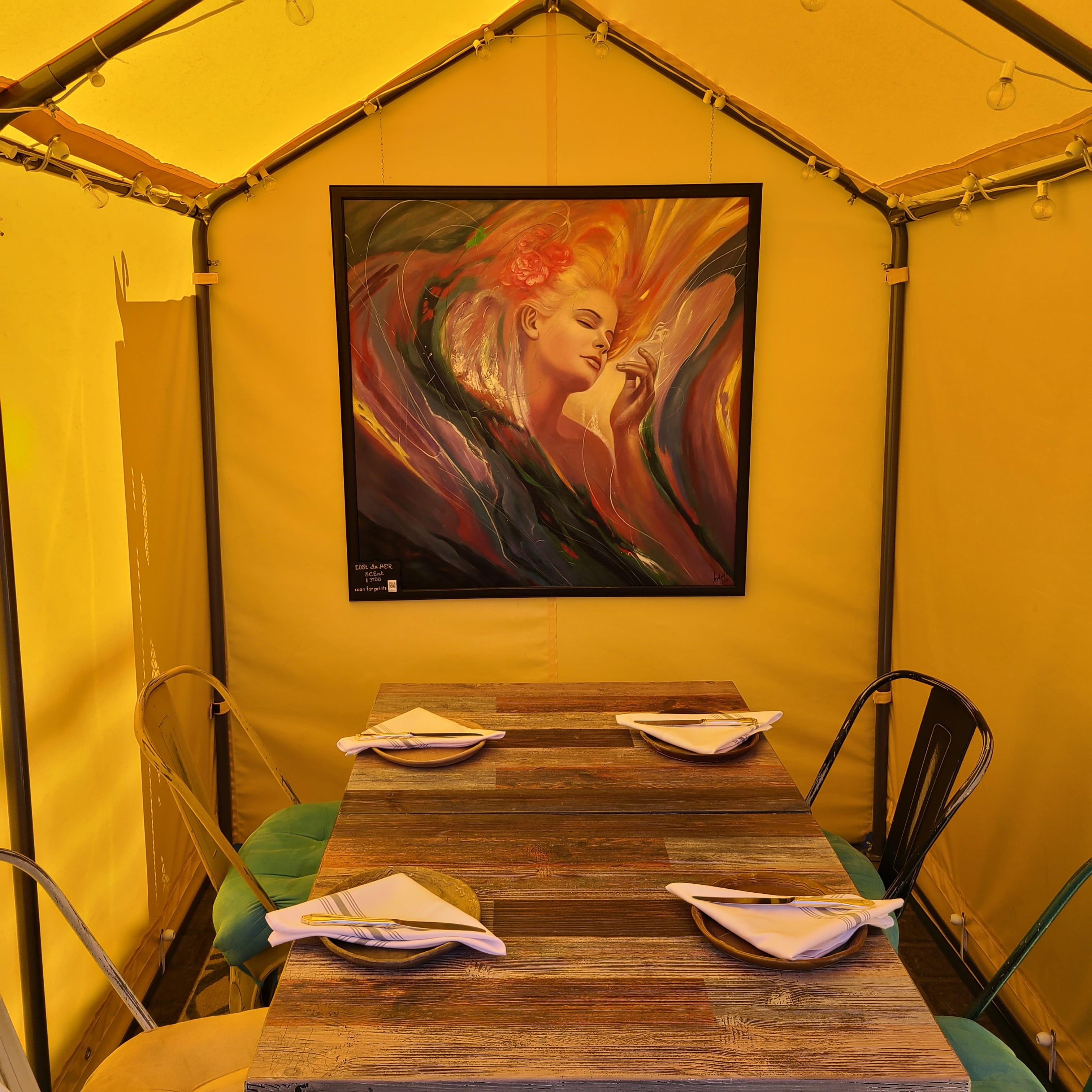 dining pod at Esther's 2021 with art