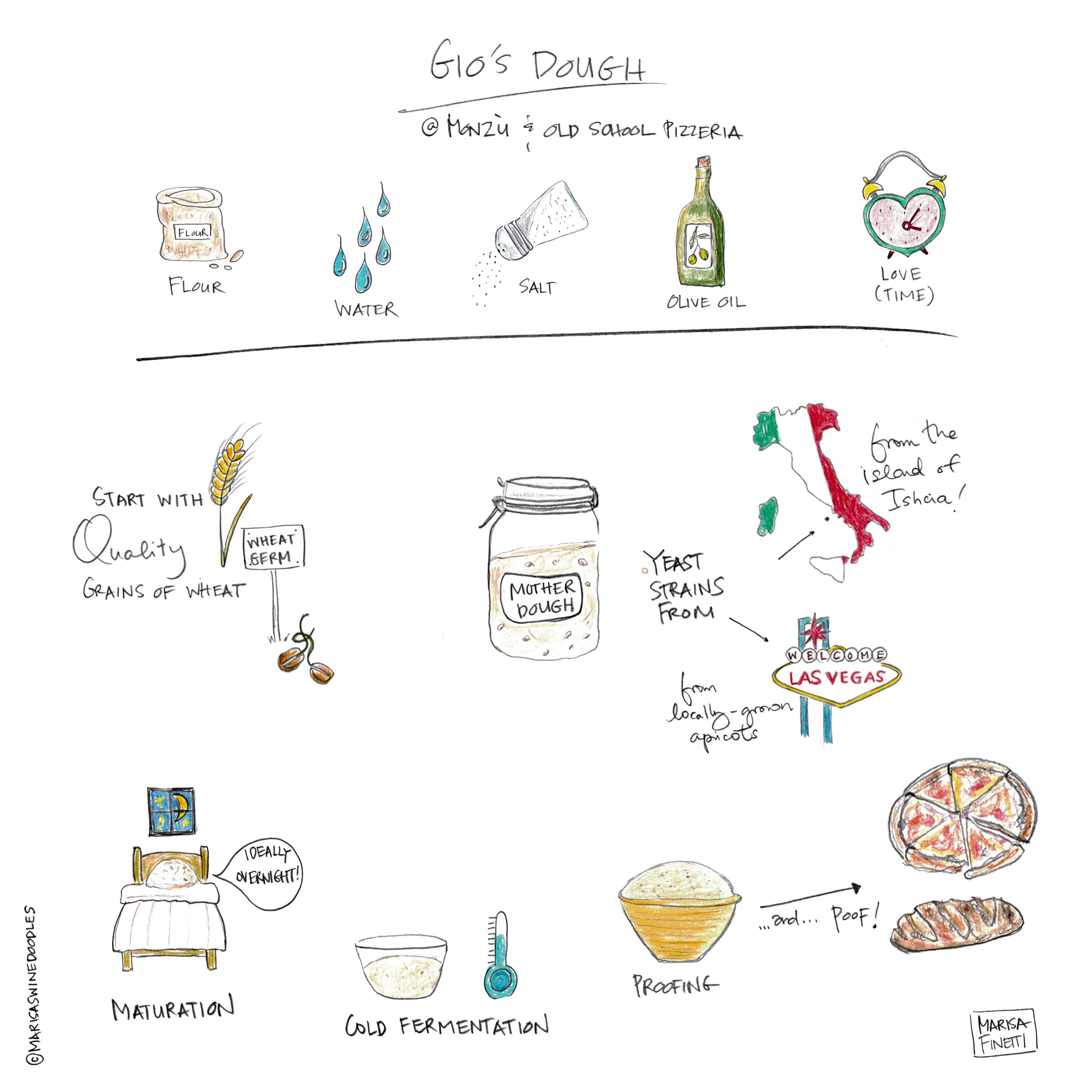 Gio's dough making process via Marisa's doodles - gluten theory