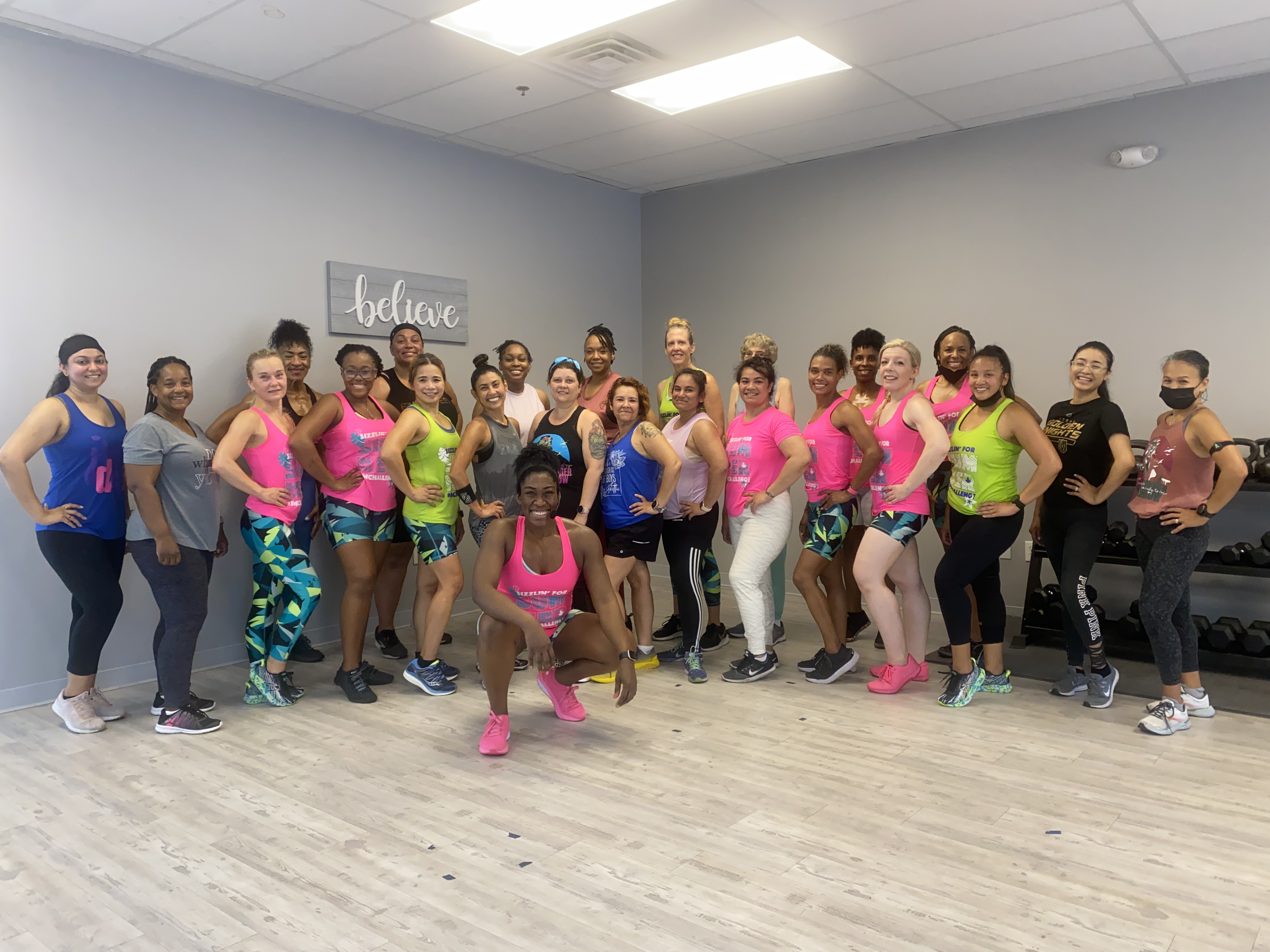 Mays with fitness class group in Las Vegas