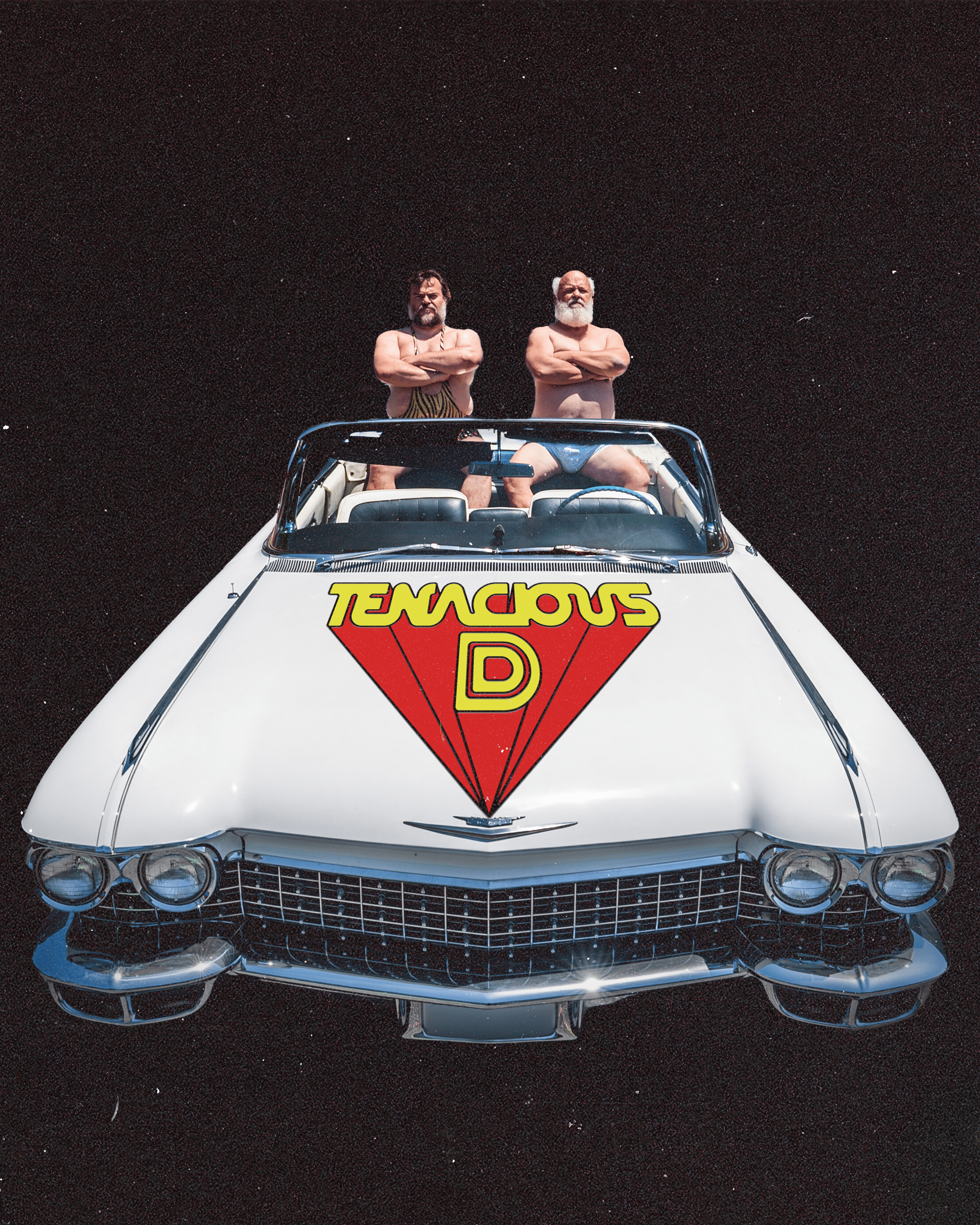 Tenacious D posed in classic white car / AEG Presents Las Vegas