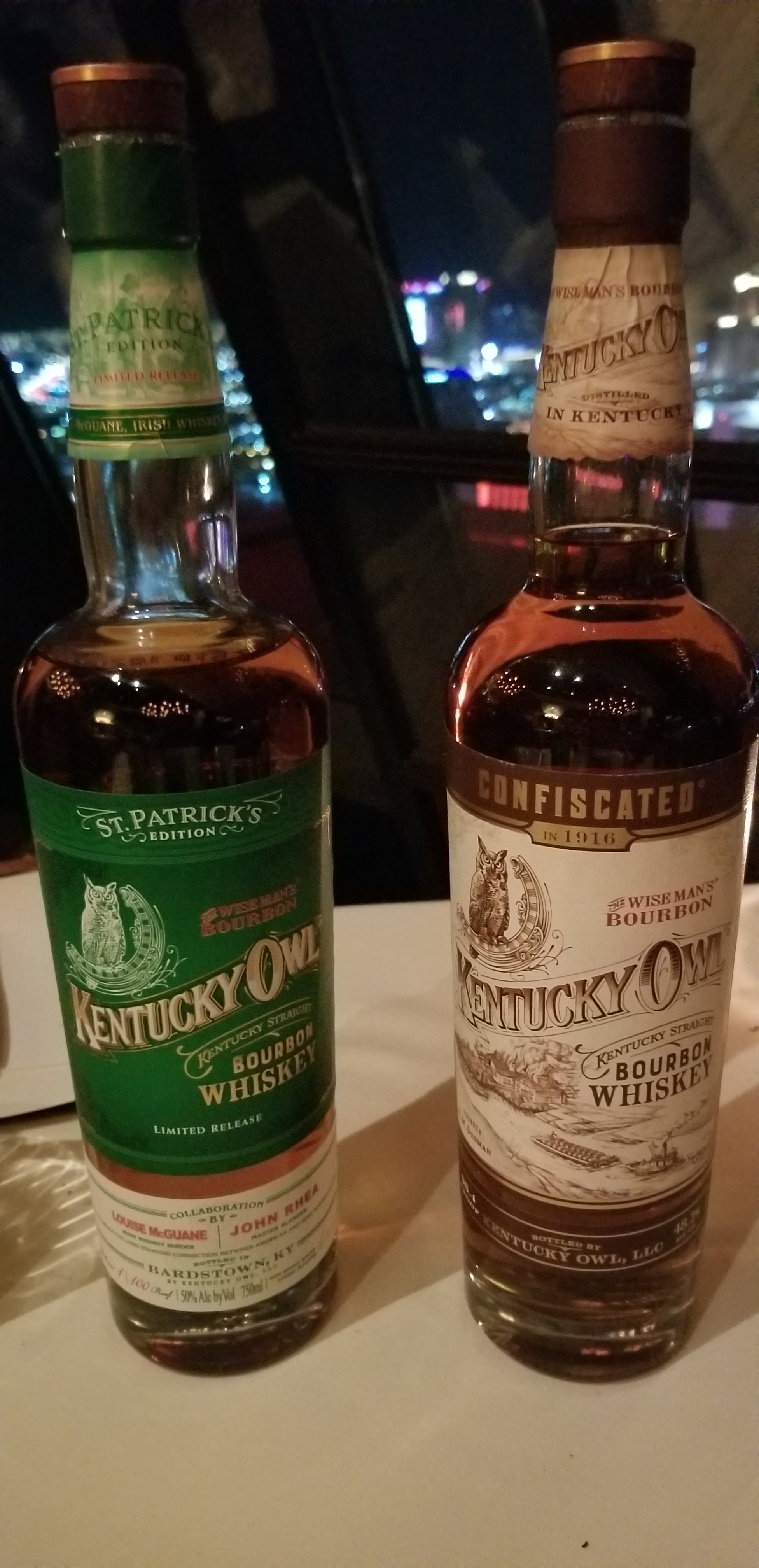 Kentucky Owl Bourbon bottles at Vetri Cucina