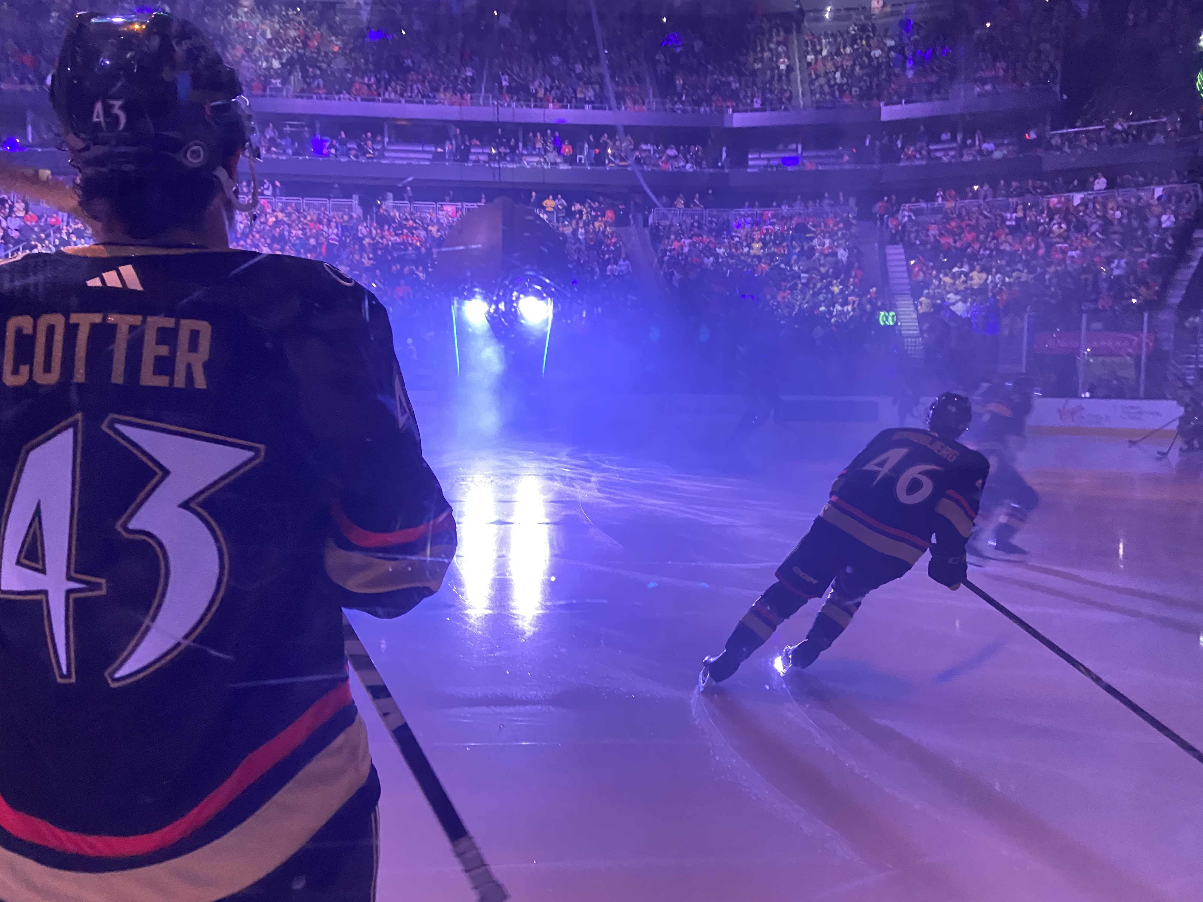 Vegas Golden Knights Cotter and Rondbjerg on ice before game