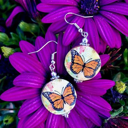 handcrated butterfly earrings made by Amelia Wignall sold on her Etsy shop Amelia's Art-ifacts